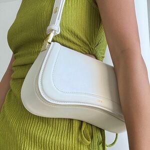 JW Pei Off White/Cream Beige Vegan Leather Stylish Shoulder Bag with gold accent